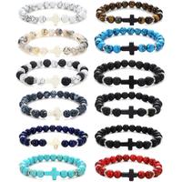 12Pcs Cross Beads Bracelet for Men Women 8mm Healing Stone Stretch Anxiety Bracelets Unisex 7.5\