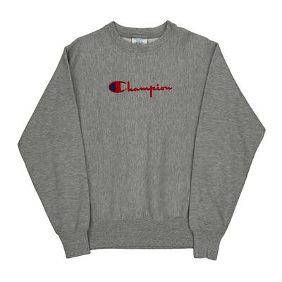 Reverse Weave Champion Spellout Sweatshirt - Small Grey Cotton Blend