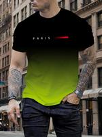 Men's Ombre & Letter Print Round Neck Tee, Regular Fit Casual Short Sleeve Crew Neck T-shirt for Summer, Graphic Tee, Fashion...