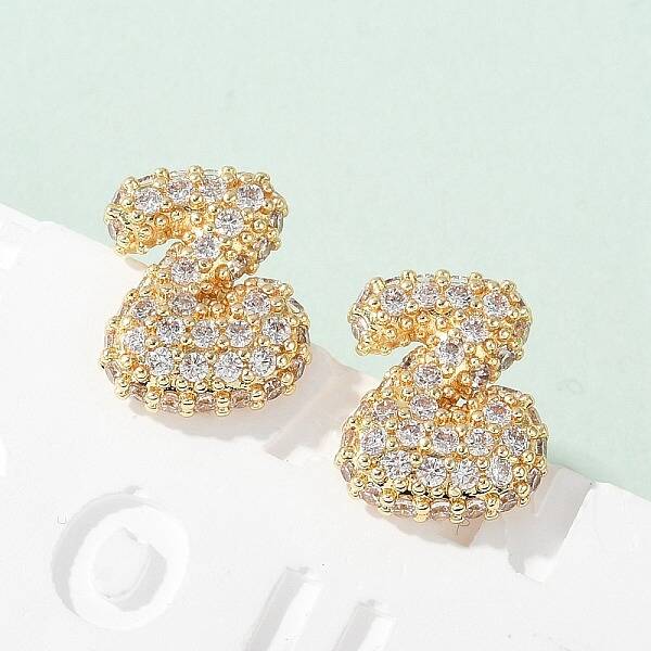 Brass Micro Pave Cubic Zirconia Stud Earrings