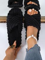Women's Solid Color Fluffy Plush Slides, Casual Soft Comfortable Home Slippers, Warm Slippers for Indoor & Outdoor Use for Fa...