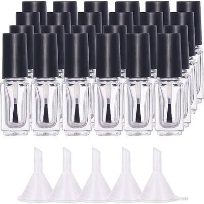 BENECREAT 24PCS 5ml Empty Nail Polish Bottles Transparent Glass Nail Varnish Bottles with Brushes