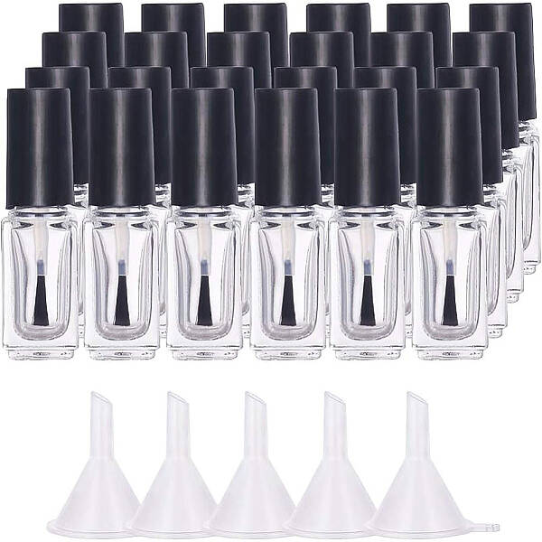 BENECREAT 24PCS 5ml Empty Nail Polish Bottles Transparent Glass Nail Varnish Bottles with Brushes