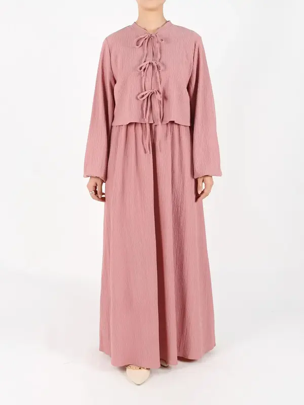 Women's Solid Tie Front Top & Skirt Two-piece Set, Elegant Fashion Casual Round Neck Long Sleeve Top & Skirt for Daily Outdoo...