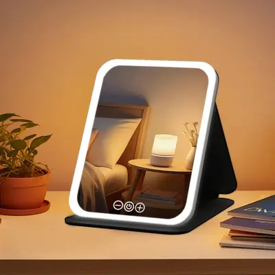 LED makeup mirror, portable mirror, foldable with light, makeup mirror, desktop fill light, student dormitory office mirror, ...
