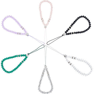6Pcs 6 Colors Glass & Rhinestone Beaded Phone Hand Strap Chains