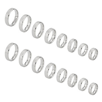 16Pcs 8 Size 201 Stainless Steel Textured Plain Band Rings Set for Women