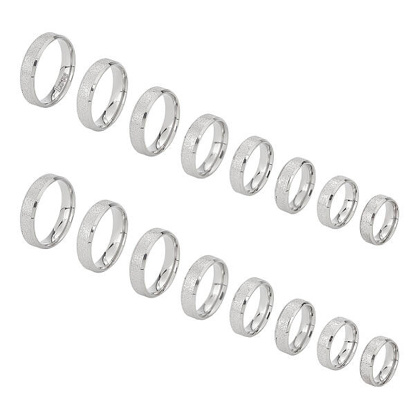 16Pcs 8 Size 201 Stainless Steel Textured Plain Band Rings Set for Women