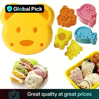 Animal Shaped Sandwich Cutter Set, 5 Counts/set Cute Cartoon Sandwich Cutter & Sealer, Bread Cutter Embosser Baking Mold, Bak...