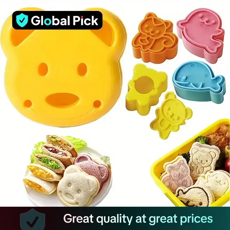 Animal Shaped Sandwich Cutter Set, 5 Counts/set Cute Cartoon Sandwich Cutter & Sealer, Bread Cutter Embosser Baking Mold, Bak...