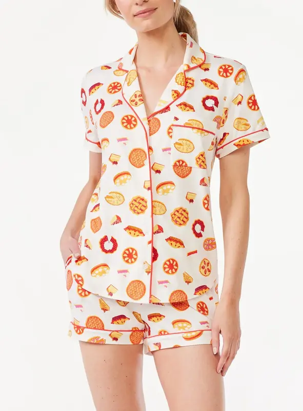 Womens Pajamas Set, 2PCS Button Down Vacation Monkey Beach Shorts Set Y2k Loungewear Pjs for Birthday Valentines Gift