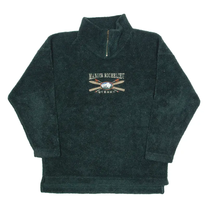 ATTRACTION Quebec Mens Fleece Green 1/4 Zip 90s Tight Knit XL