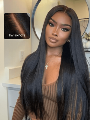 7x5 Glueless Lace Bye Bye Knots Wig Black Straight Bleached Knots Wig