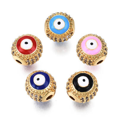 Brass Micro Pave Cubic Zirconia Beads