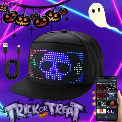 Customizable LED Hat Baseball Cap with Bluetooth – Display Your Message in Full Color! 16×32 Bright Perfect for Parties, E...