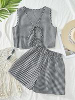 Two-piece Set Women's Plaid Print Tank Top & High Waist Shorts Set, Casual Fitted Cute Sleeveless Top & Shorts for Summer, La...