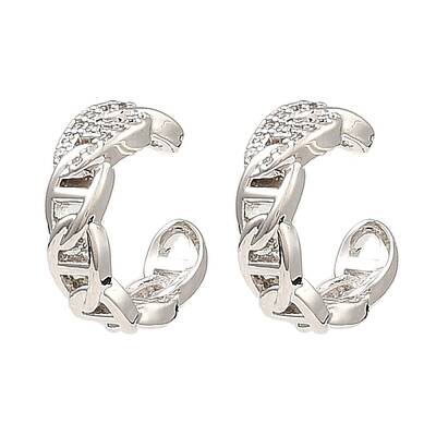 Rack Plating Brass Oval Cuff Earrings with Cubic Zirconia