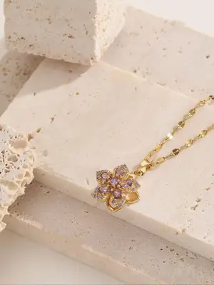 Elegant Rhinestone Decorated Rotating Flower Pendant Necklaces for Women, Gorgeous Casual Matching Necklace Jewelry for Women...