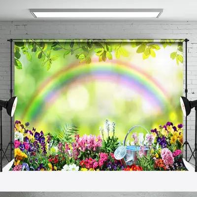 Colorful Flowers Rainbow Bokeh Green Spring Backdrop - Aperturee