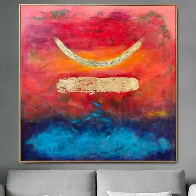 Large Original Red Paintings On Canvas Abstract Symbol Artwork Textured Hand Painted Creative Art Painting for Room Wall Deco...