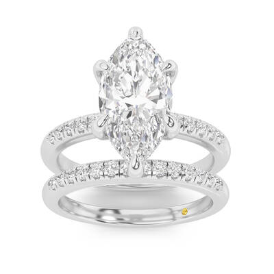 Aurelia Lab Grown Marquise Diamond Engagement Ring with the BonBon Quarter Coverage Wedding Band | 18K White Gold 2 ct. tw.