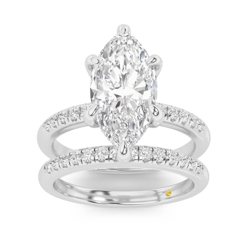 Aurelia Lab Grown Marquise Diamond Engagement Ring with the BonBon Quarter Coverage Wedding Band | 18K White Gold 2 ct. tw.
