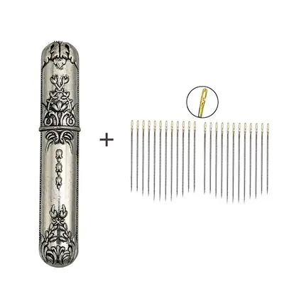 Sewing Needle & Threader Set, 1 Count Vintage Sewing Needle Storage Tube with 2 Packs Needle, Sewing Tool Kit for Home Use