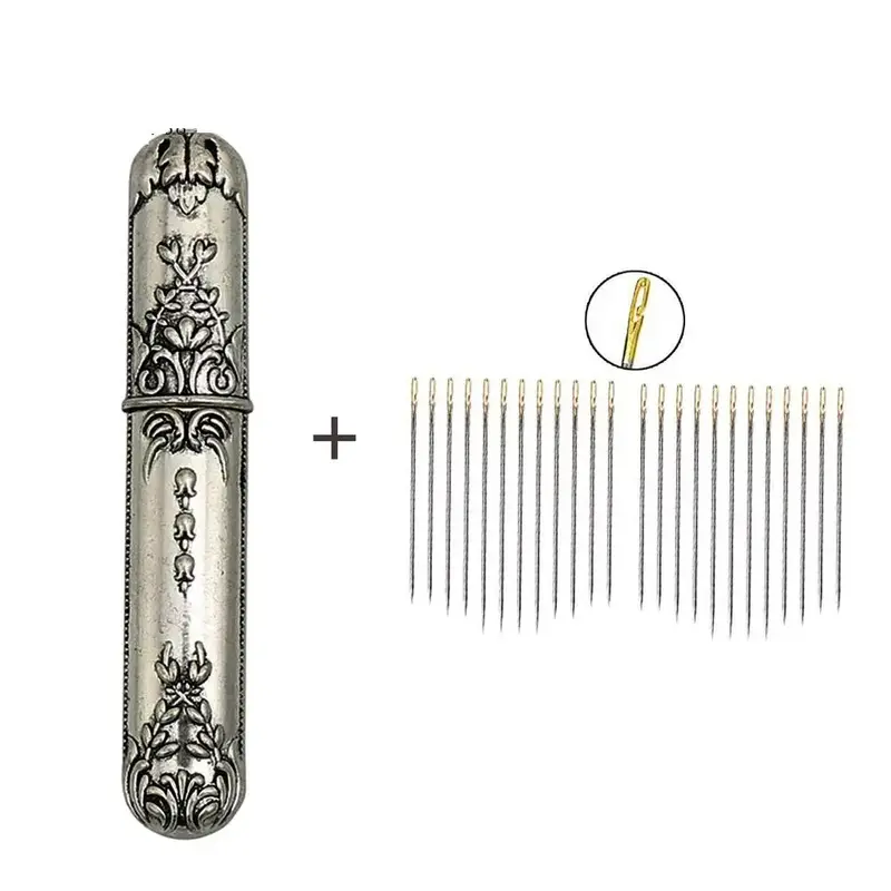 Sewing Needle & Threader Set, 1 Count Vintage Sewing Needle Storage Tube with 2 Packs Needle, Sewing Tool Kit for Home Use