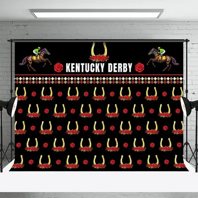 Red Rose Horse Repeat Kentucky Derby Party Backdrop - Aperturee