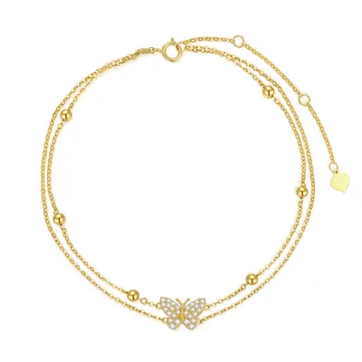 14K Gold Cubic Zirconia Butterfly Charm Bracelet