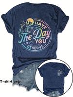 Women's Skeleton & Letter Print Round Neck Shortsleeve Tee, Fashion Casual Crew Neck T-Shirt for Daily Holiday Vacation Outd...