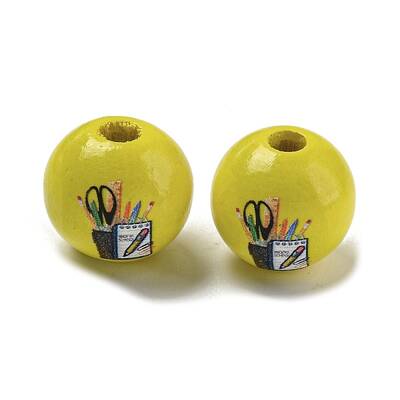 Printed Wood European Beads