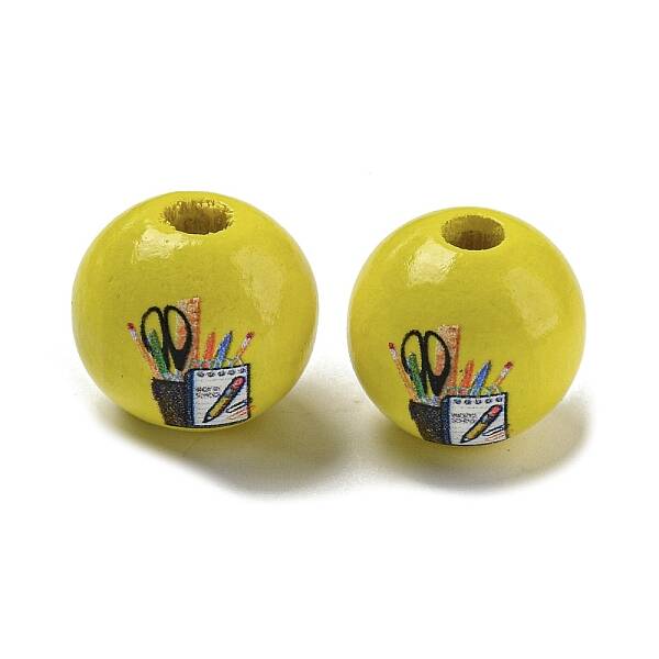 Printed Wood European Beads
