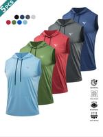 Men's Solid Color Hooded Sports Tank Top, Casual Breathable Quick Drying Sports Top for Gym Workout Running Cycling Fishing, ...