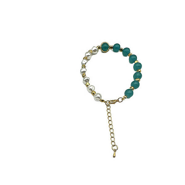 Dyed Natural White Chalcedony Round Beaded Bracelet