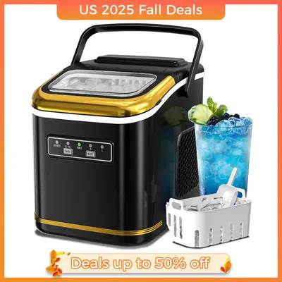 Xbeauty Countertop Ice Makers, Make 9 Pieces of Ice in 6 Mins, Adjustable Bullet Ice Size, 24H Timer Function, with Basket a...