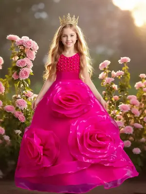 Girl's Floral Decor Ruffle Trim Satin Dress, Elegant Round Neck Dress for Party Wedding Guest, Kids Clothes for All Seasons