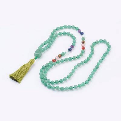 Natural Green Aventurine Tassel Pendant Necklaces