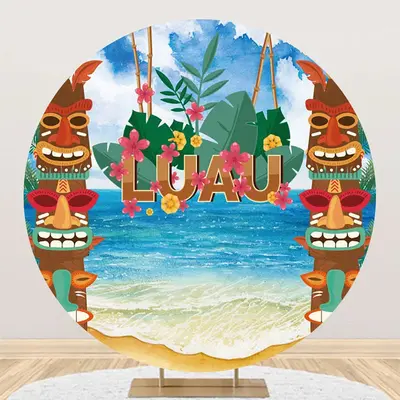 Round Tribal Totem Luau Hawaii Beach Party Backdrop
