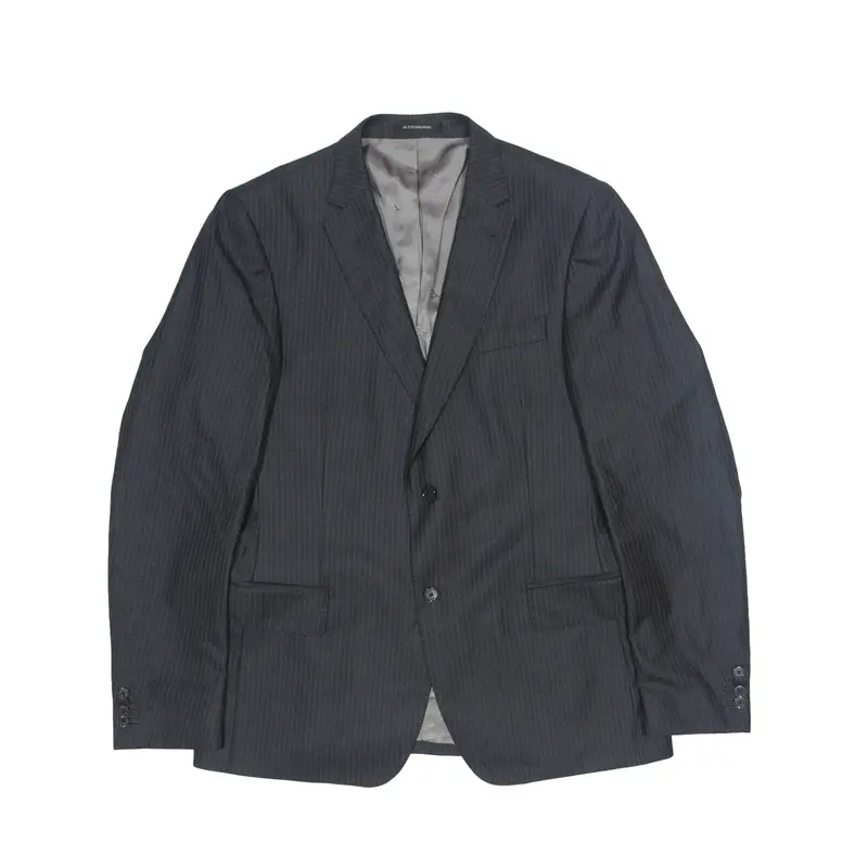 DANIELE ALESSANDRINI Silk Blend Blazer Jacket Black Wool Striped Mens L