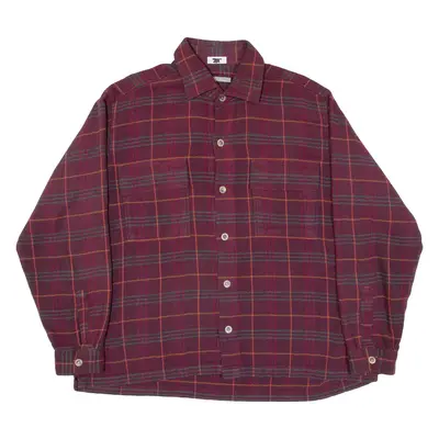 Mens Flannel Shirt Maroon Check Long Sleeve XL