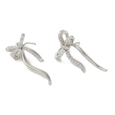Bowknot Rack Plating Brass Micro Pave Cubic Zirconia Stud Earrings for Women
