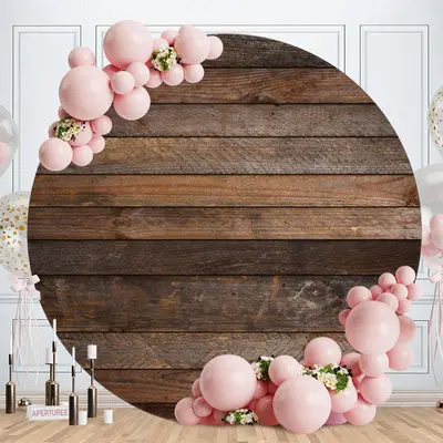 Aperturee Circle Browen Nature Wooden Backdrop For Birthday Party