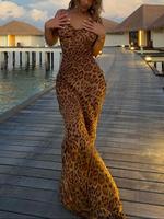 Women's Leopard Print Tie Backless Cami Dress, Summer Clothes Women, Elegant Fashion Casual Dress for Daily Outdoor Wear, Wom...