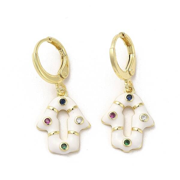 Hamsa Hand Real 18K Gold Plated Brass Dangle Hoop Earrings