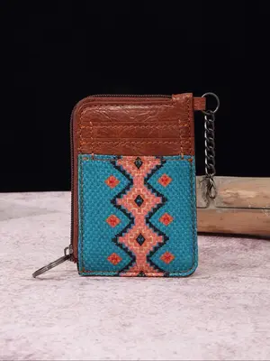 Women's Boho Style Colorful Ethnic Pattern Zip-up Card Holder & Coin Purse, Casual Trendy Wallet with Card Slots & Coin Purse...
