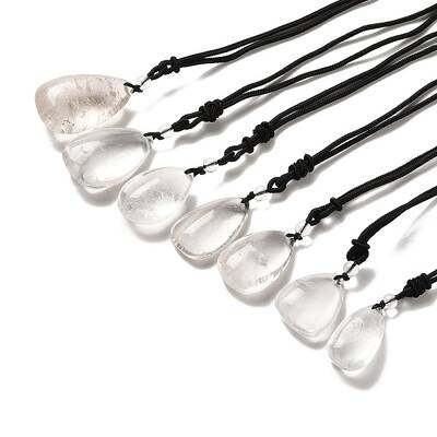Natural Quartz Crystal Nuggets Pendant Necklace with Polyester Cord for Women