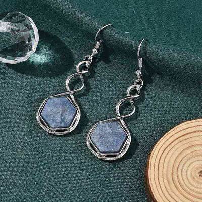 Hexagon Natural Blue Aventurine Dangle Earrings