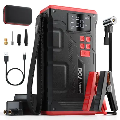 【5-in-1】16800mAh BCJ Portable Car Jump Starter with Air Compressor (ALL Gas/10.0L Diesel), 6000A 12V Car Battery Jump Pow...