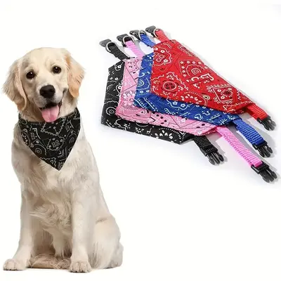 Adjustable Double Sided Dog Bandana, 1 Count Fashionable Paw Print Pet Scarf, Pet Neck Accessories for Small Medium Large Dog...